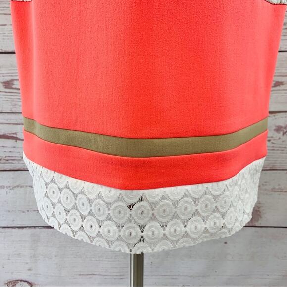 Sandra Darren neon coral white beige lace sheath - Picture 6 of 14